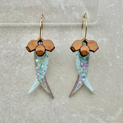 Stacked Gum Leaf Hoop Earrings