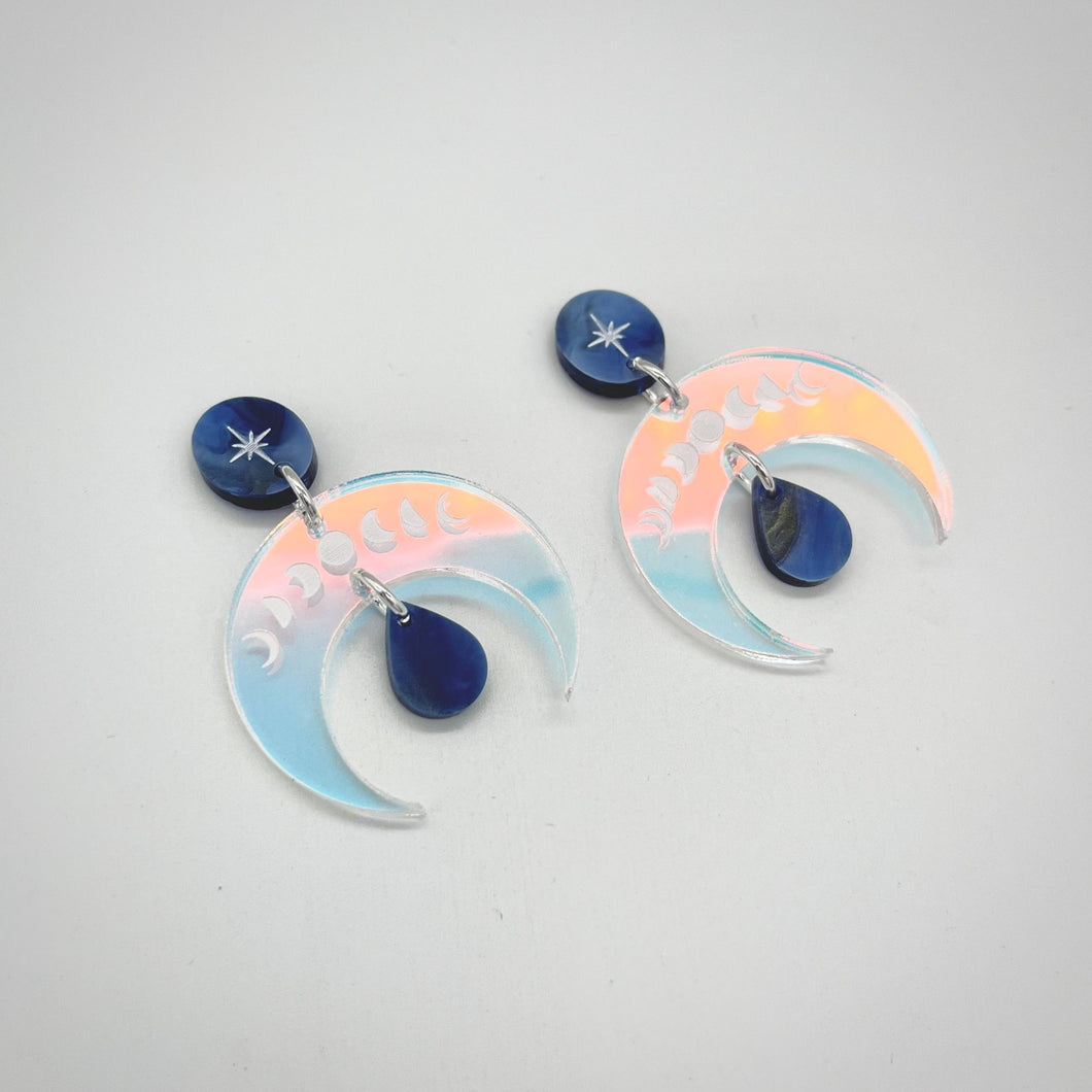 Preorder Iridescent Moon Phase earrings - Blue