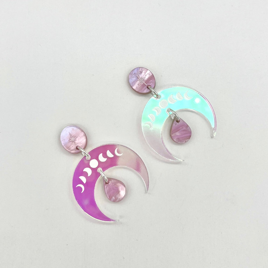 Preorder Iridescent Moon Phase earrings - Pink