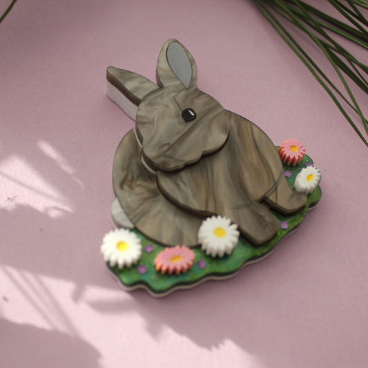 Preorder Gus the Grey Bunny Brooch