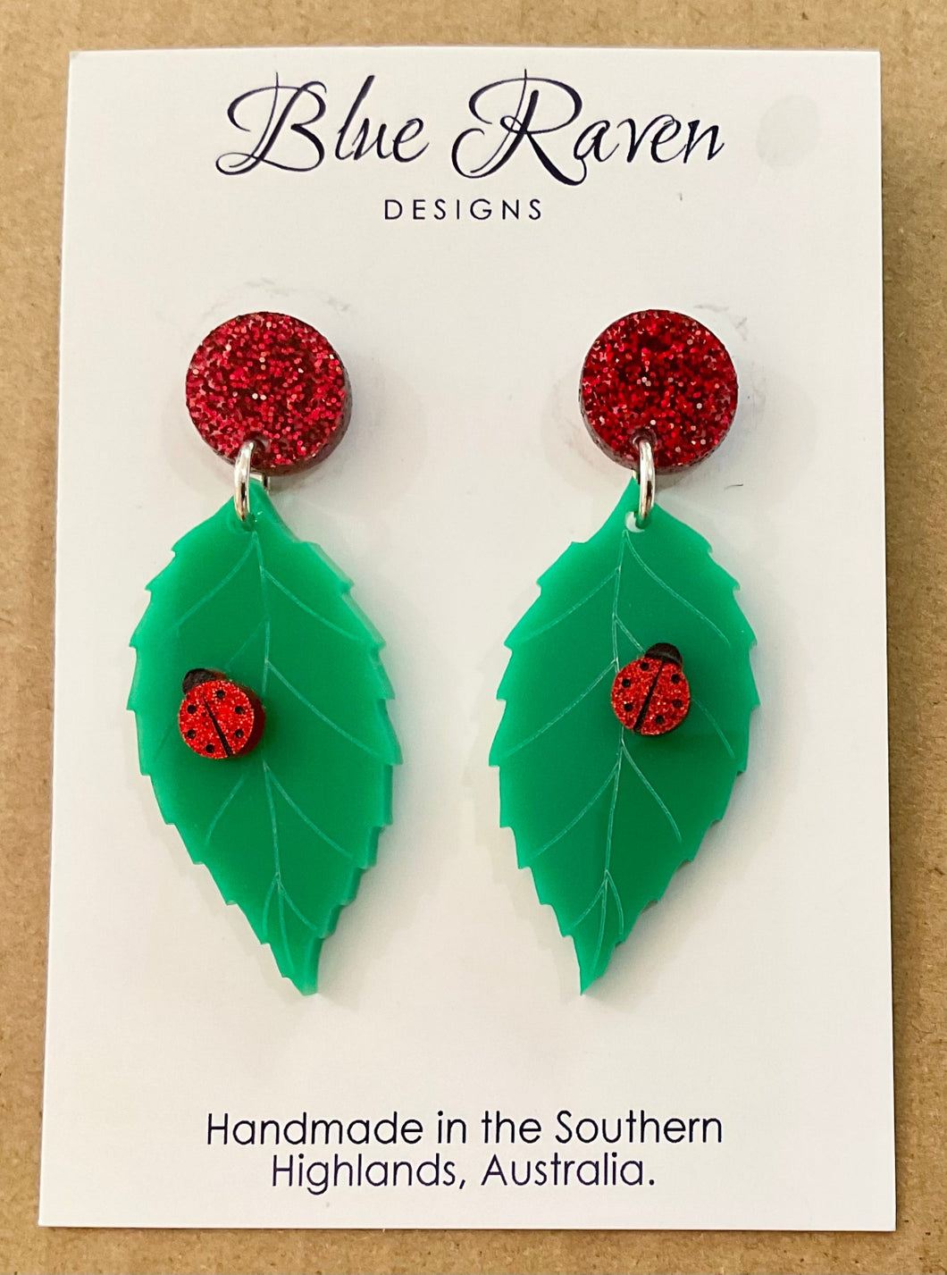 SAMPLE Ladybug on Leaf Earrings