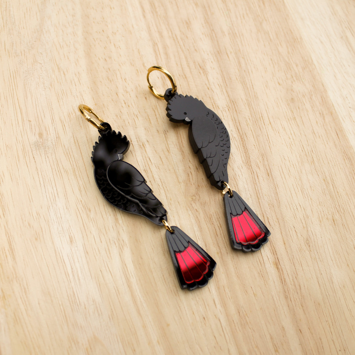 Red-Tailed Black Cockatoo Statement Earrings