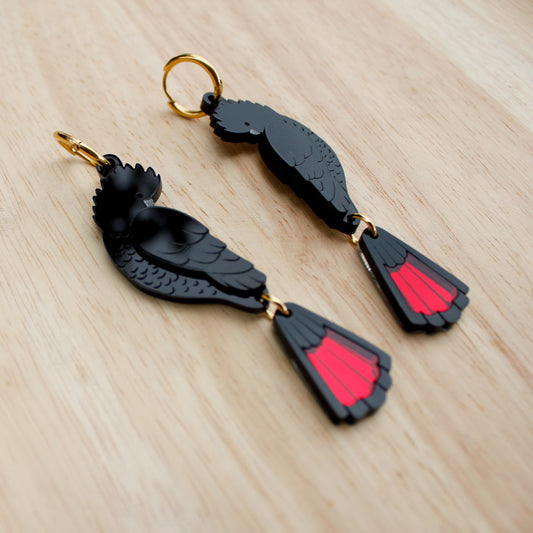 Red-Tailed Black Cockatoo Statement Earrings