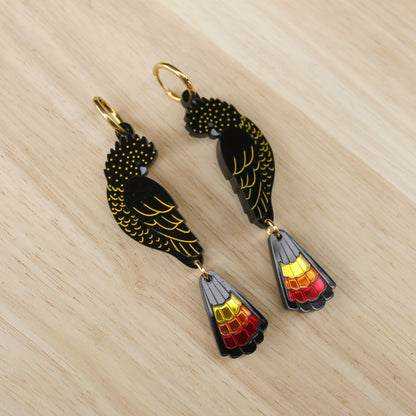 Red-Tailed Black Cockatoo Statement Earrings