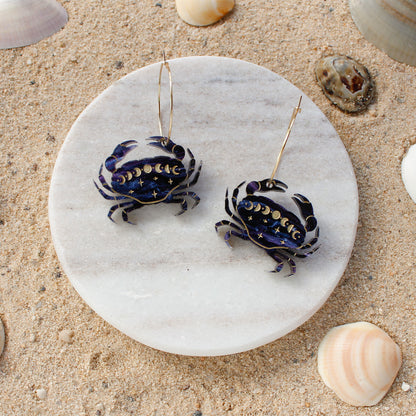 Lunar Blue Crab Earrings
