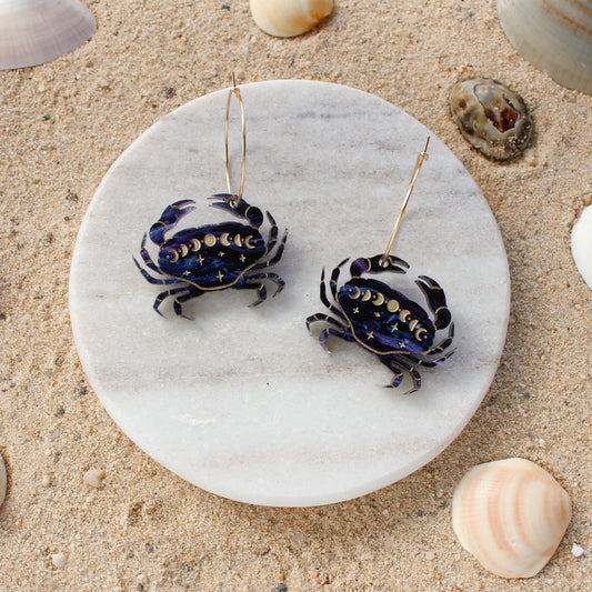 Lunar Blue Crab Earrings
