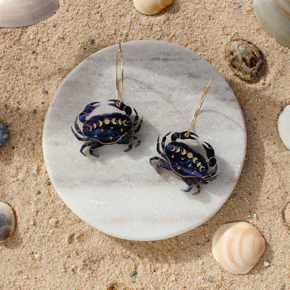 Lunar Blue Crab Earrings