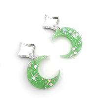Load image into Gallery viewer, Preorder Crescent Moon Earrings - Mint Sparkle
