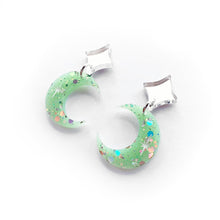 Load image into Gallery viewer, Preorder Crescent Moon Earrings - Mint Sparkle
