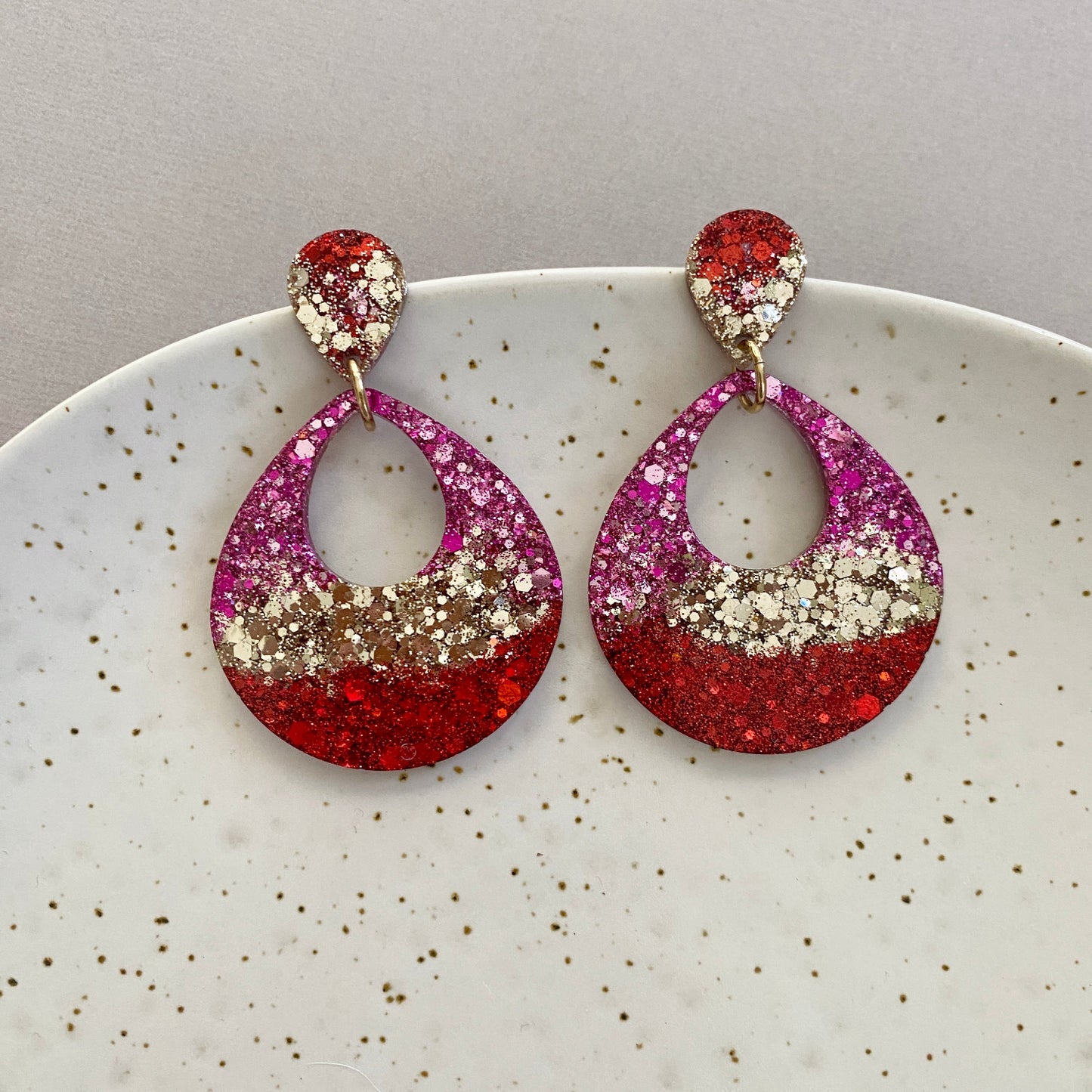 Resin Teardrop Earrings - Pink/Red