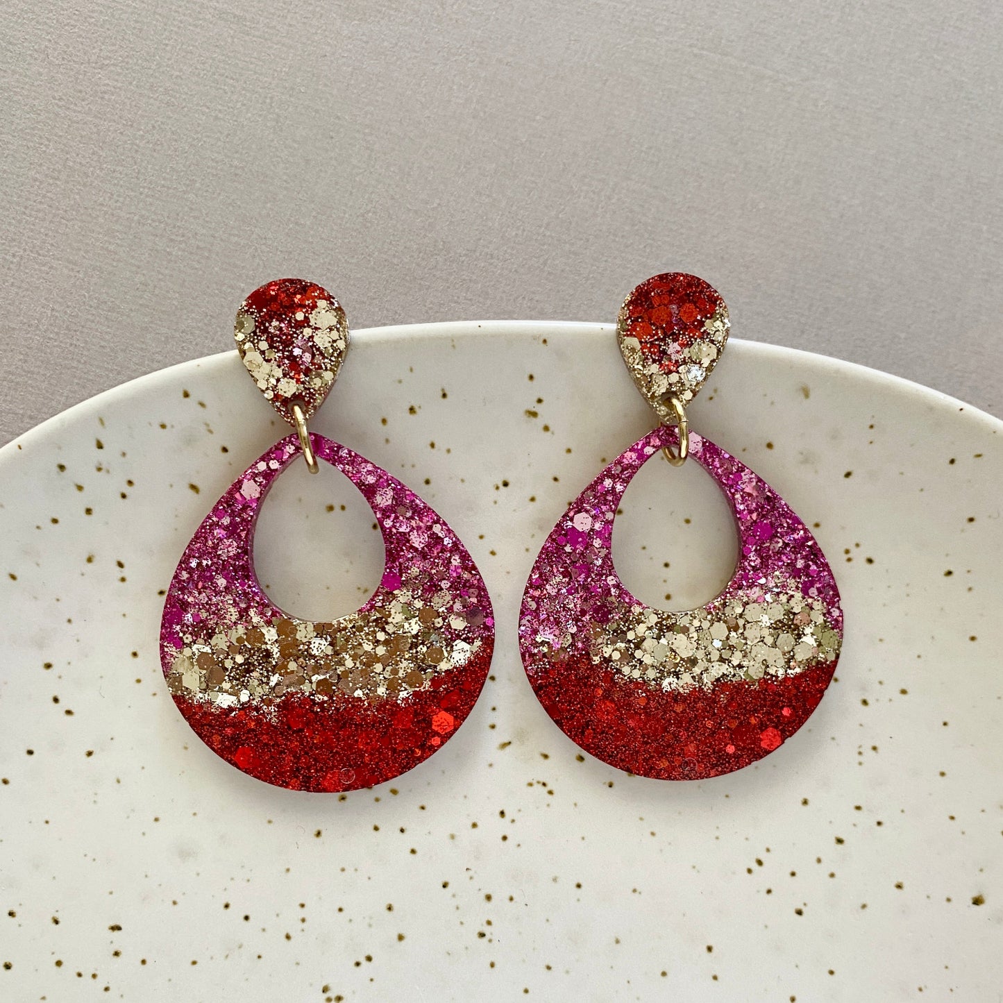 Resin Teardrop Earrings - Pink/Red