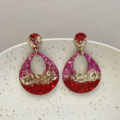 Resin Teardrop Earrings - Pink/Red