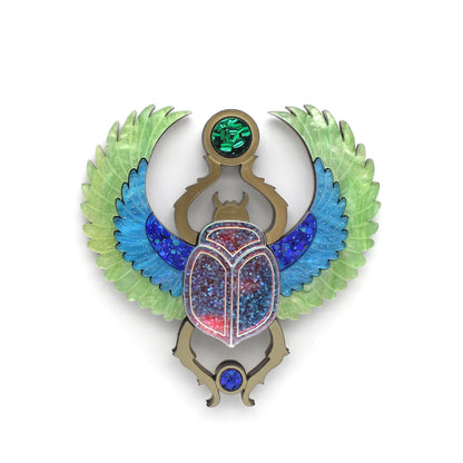 Preorder Winged Scarab Brooch - Green/Blue