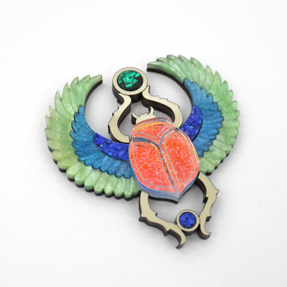 Preorder Winged Scarab Brooch - Green/Blue
