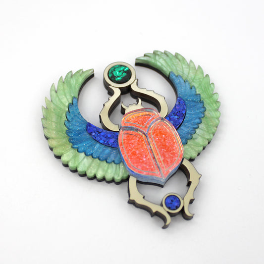 Preorder Winged Scarab Brooch - Green/Blue