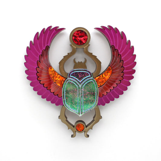 Preorder Winged Scarab Brooch - GPink/Red