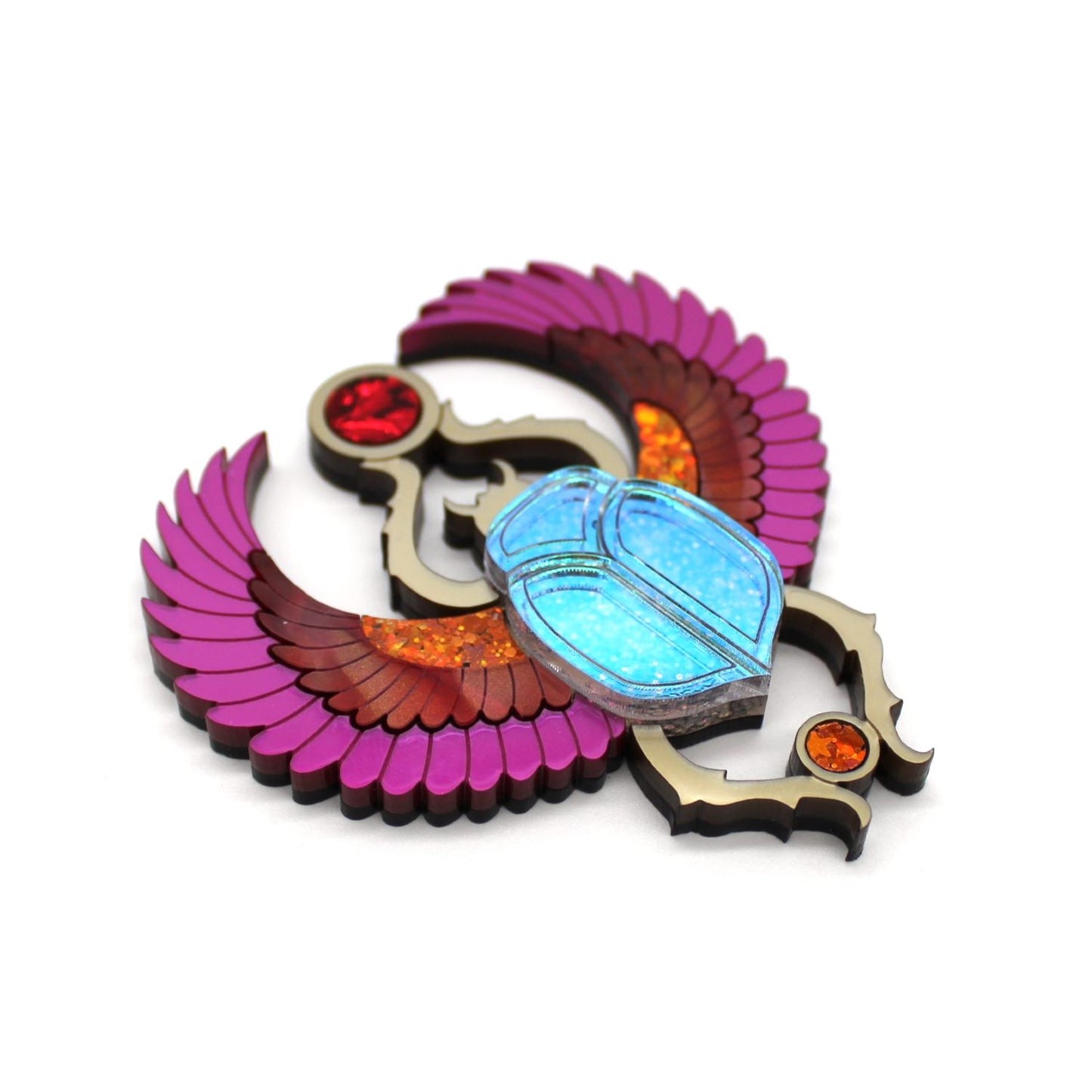 Preorder Winged Scarab Brooch - GPink/Red