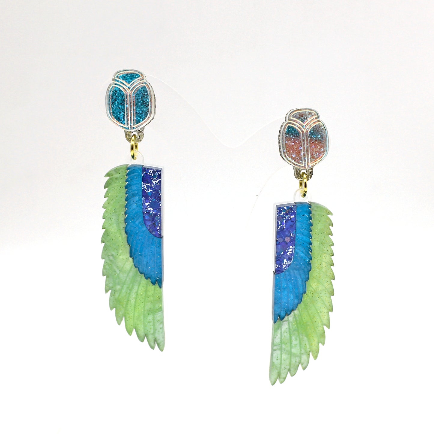Preorder Scarab Wing Earrings - Green/Blue
