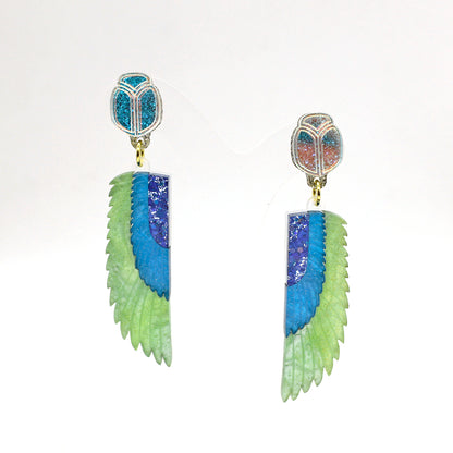Preorder Scarab Wing Earrings - Green/Blue