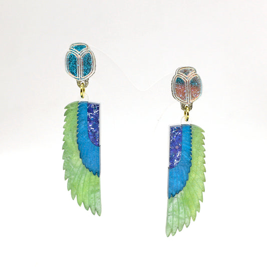 Preorder Scarab Wing Earrings - Green/Blue