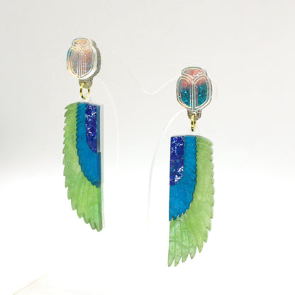 Preorder Scarab Wing Earrings - Green/Blue