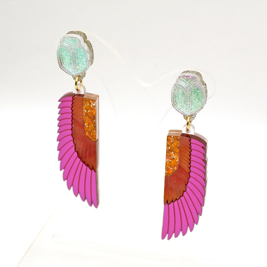 Preorder Scarab Wing Earrings - Pink/Red