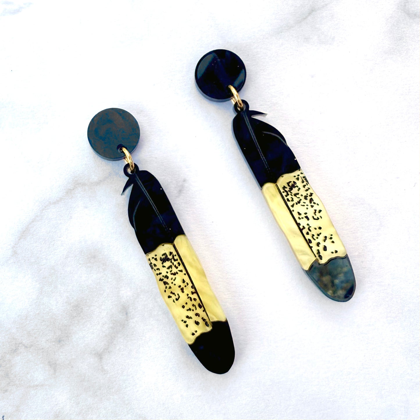 Yellow Tail Black Cockatoo Feather Earrings