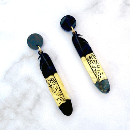 Yellow Tail Black Cockatoo Feather Earrings