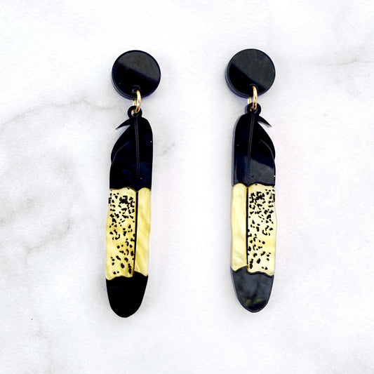 Yellow Tail Black Cockatoo Feather Earrings