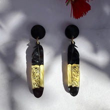 Load image into Gallery viewer, Yellow Tail Black Cockatoo Feather Earrings
