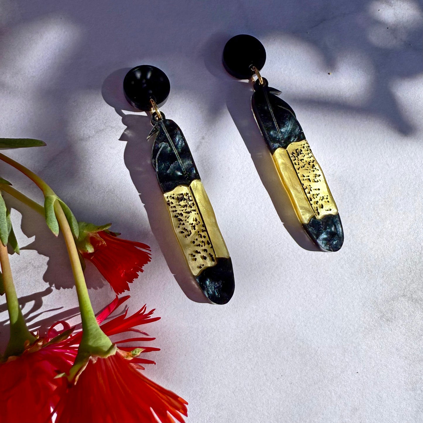 Yellow Tail Black Cockatoo Feather Earrings