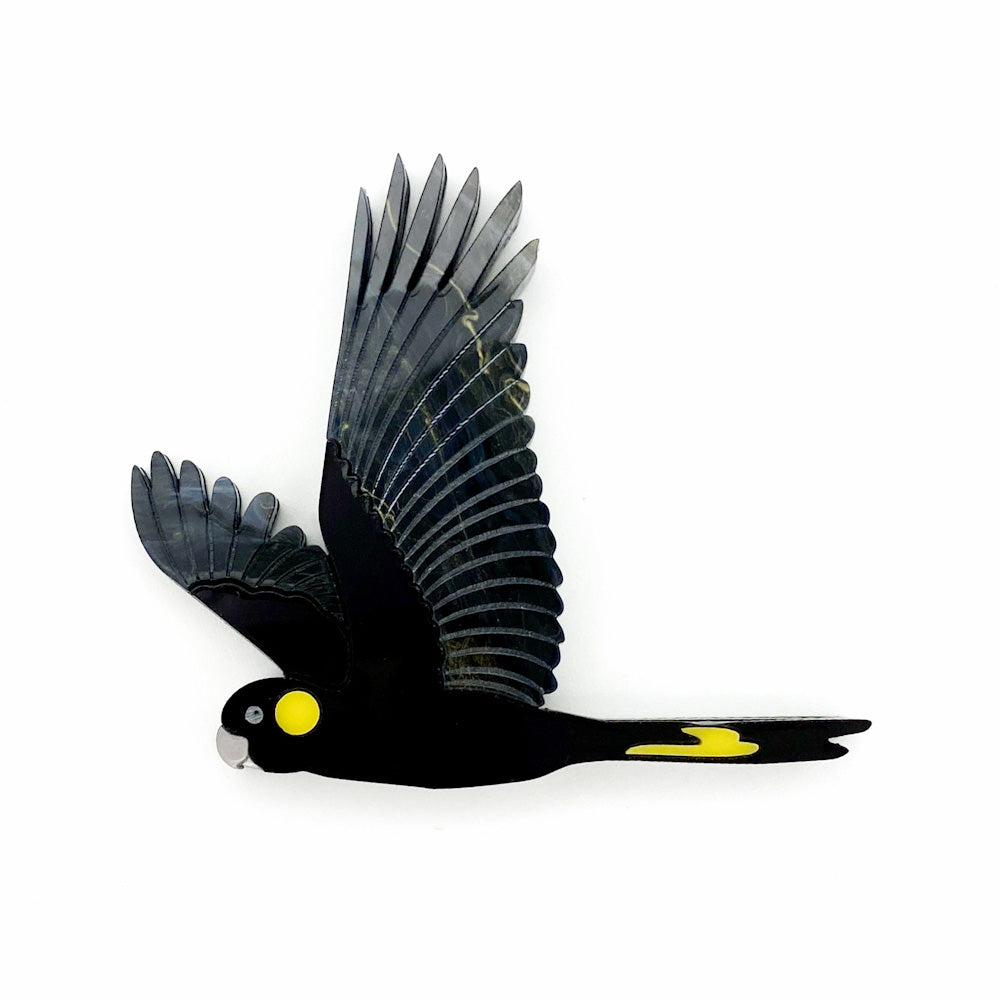 Yellow-Tailed Black Cockatoo brooch