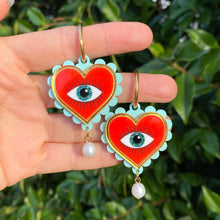 Load image into Gallery viewer, Evil Eye Heart earrings - Red &amp; Turquoise

