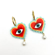 Load image into Gallery viewer, Evil Eye Heart earrings - Red &amp; Turquoise
