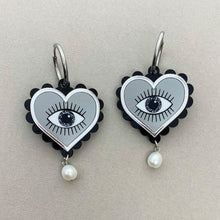 Load image into Gallery viewer, Evil Eye Heart earrings - Monochrome
