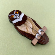 Load image into Gallery viewer, Soto the Spectacled Owl brooch
