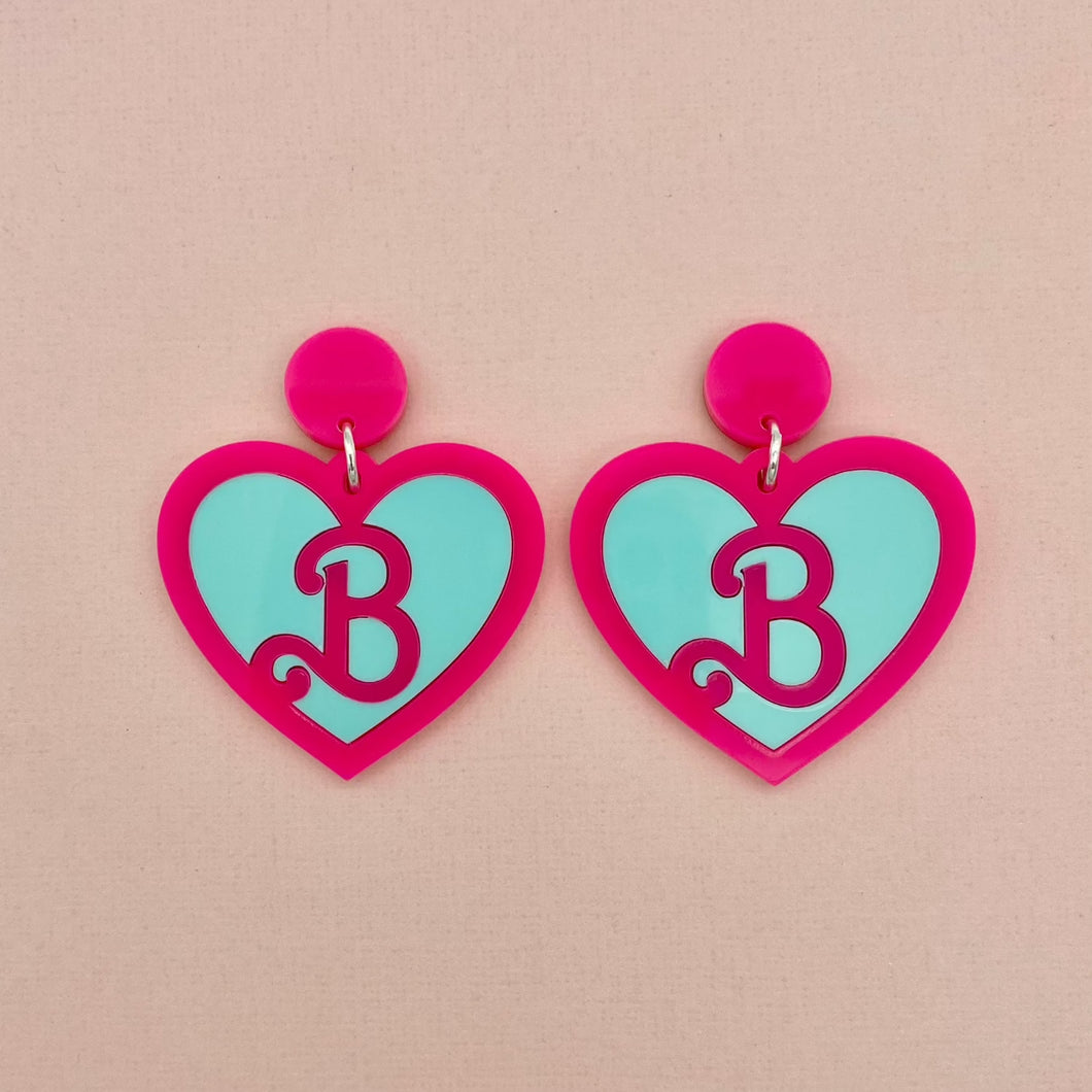 Barbie Heart 'B' earrings and brooch
