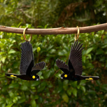 Load image into Gallery viewer, SECONDS Yellow-Tailed Black Cockatoo earrings
