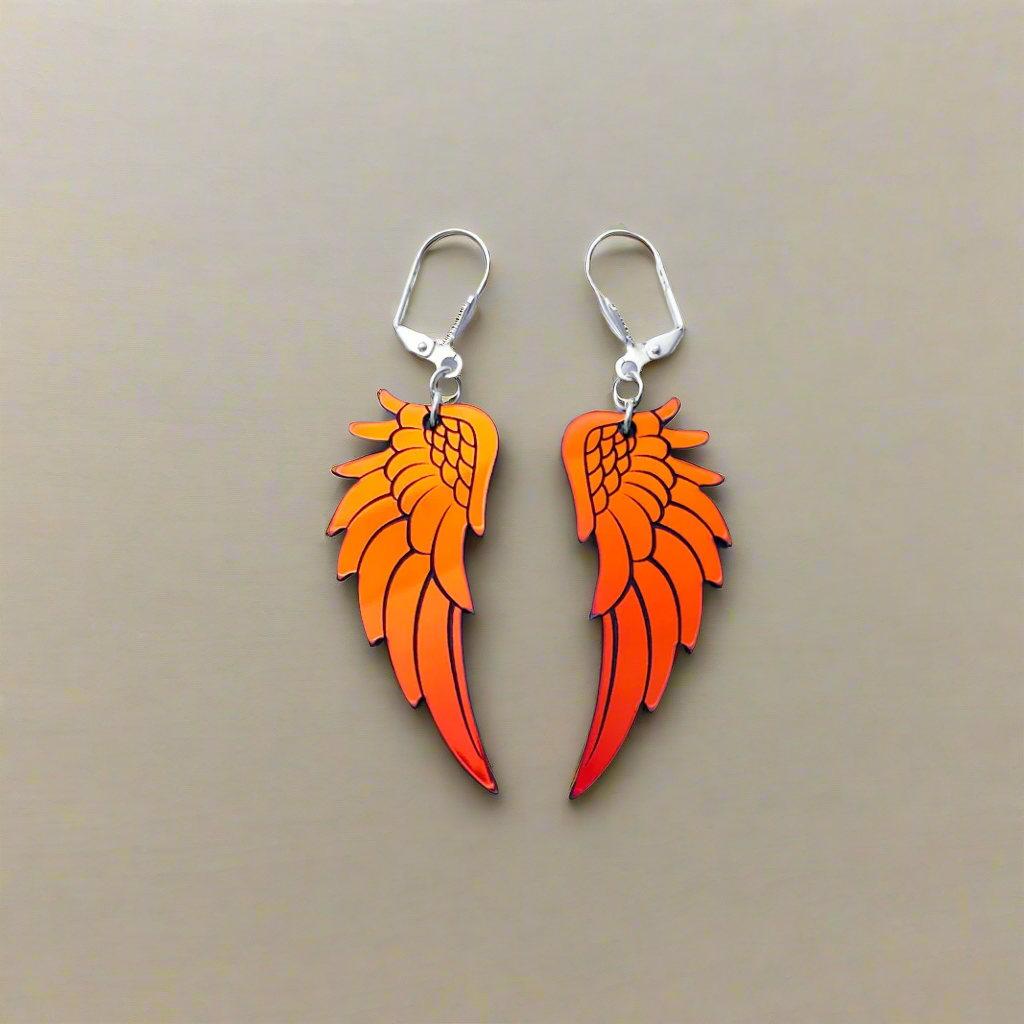 Angel Wing Drop Earrings - Black Iridescent