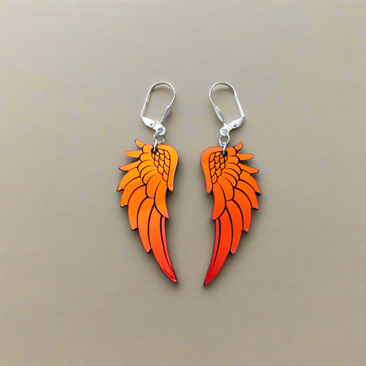Angel Wing Drop Earrings - Black Iridescent