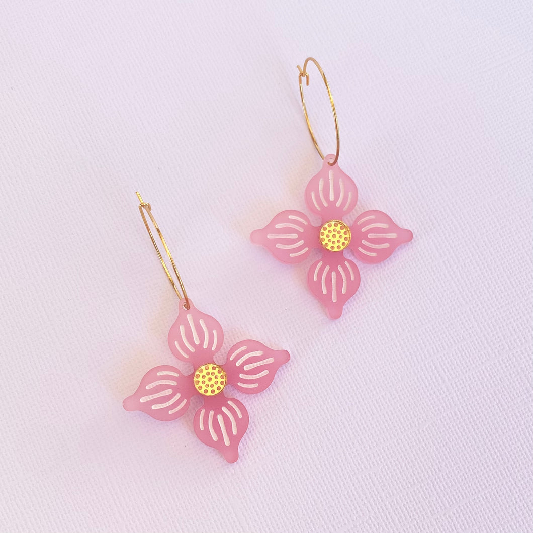 Flower Hoop earrings - Frosted Baby Pink
