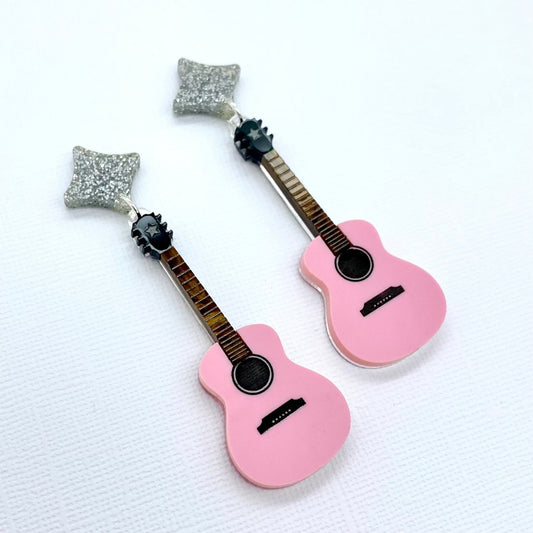 Pink acrylic guitar earrings
