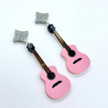 Load image into Gallery viewer, Pink acrylic guitar earrings
