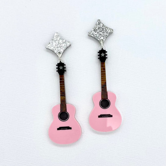 Guitar Earrings - Pink