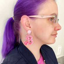Load image into Gallery viewer, Barbie Heart &#39;B&#39; earrings - Pastel &amp; Pink marble
