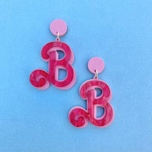 Load image into Gallery viewer, Barbie Heart &#39;B&#39; earrings - Pastel &amp; Pink marble
