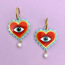 Load image into Gallery viewer, Evil Eye Heart earrings - Red &amp; Turquoise
