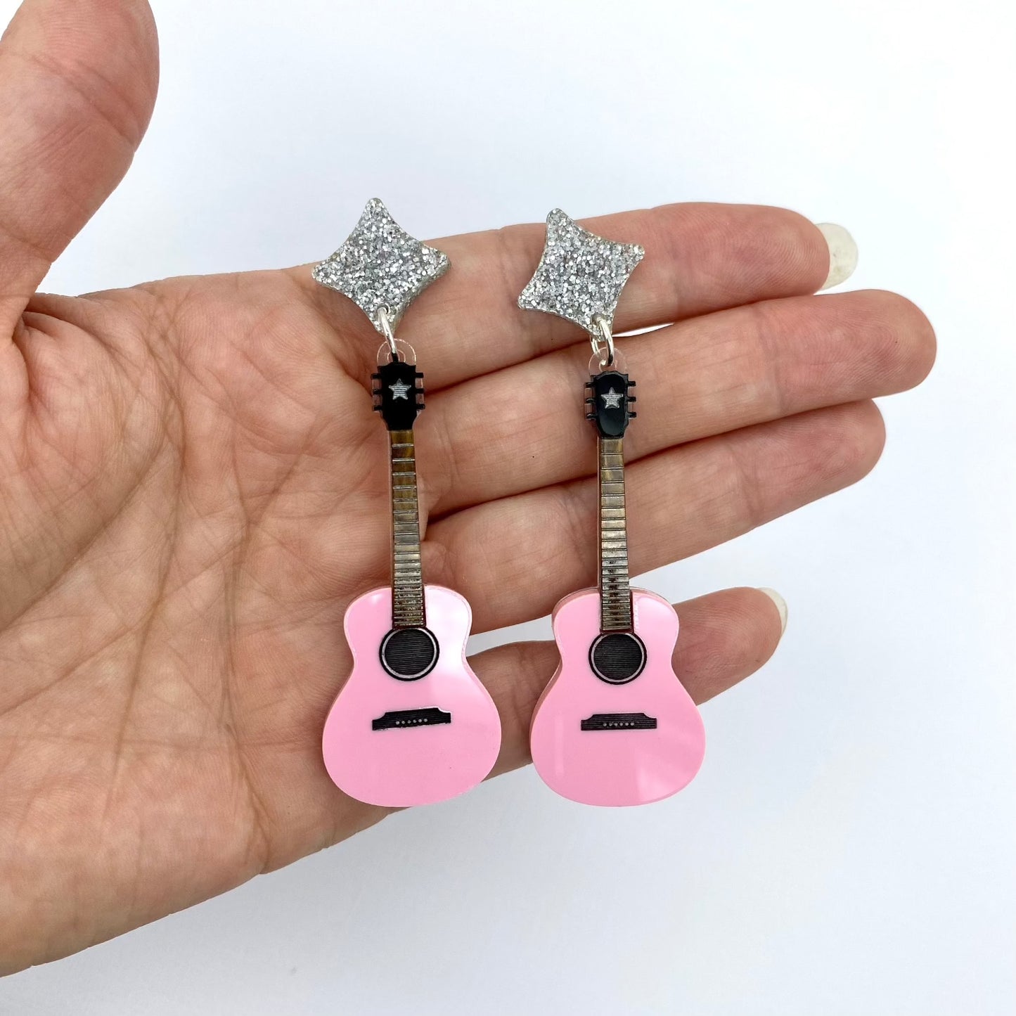 Guitar Earrings - Pink