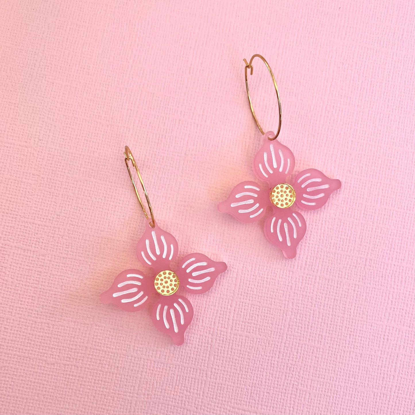 Flower Hoop earrings - Frosted Baby Pink