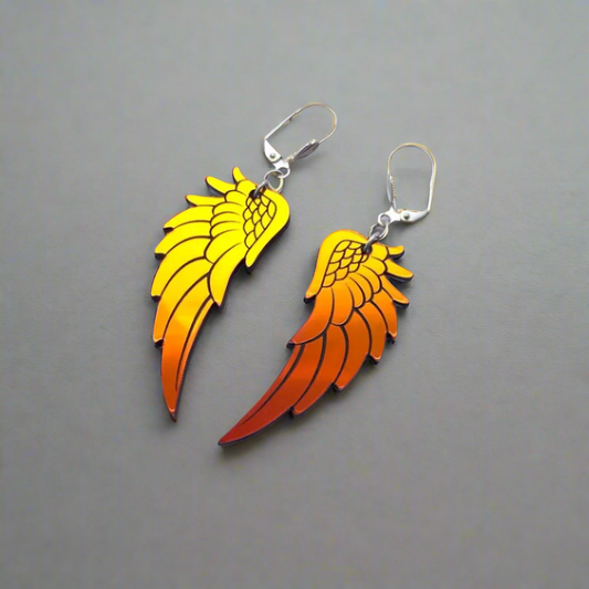 Angel Wing Drop Earrings - Black Iridescent